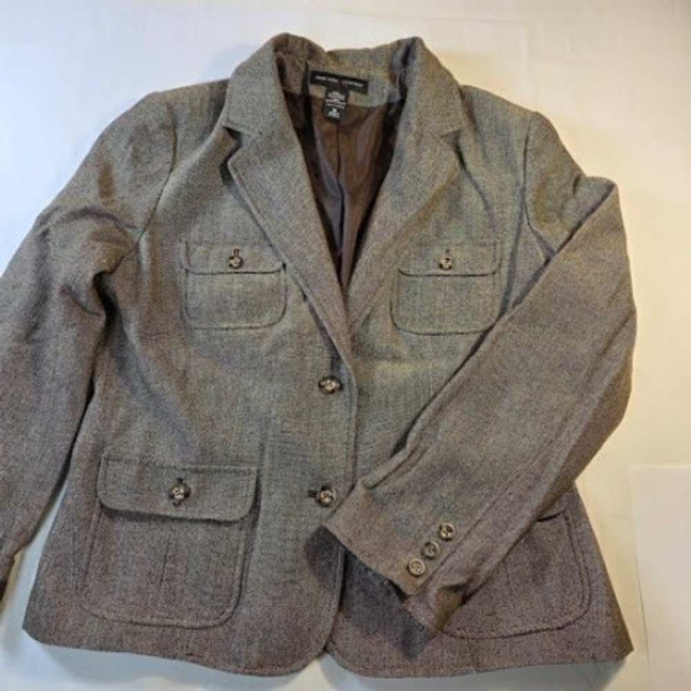 New York & Company Women Brown Textured Stretch Blazer Jacket Size 16